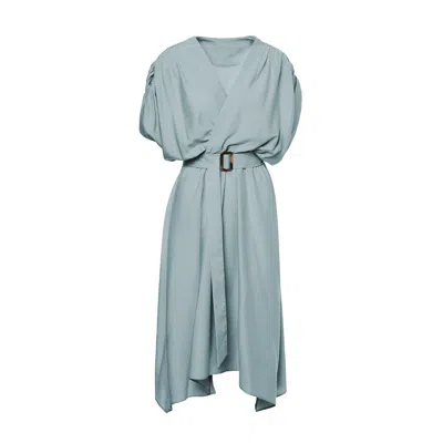 Bluzat Women's Green Mint Linen Midi Dress With Belt