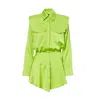 Bluzat Women's Green Neon Mini Dress With Oversized Shoulders In Green