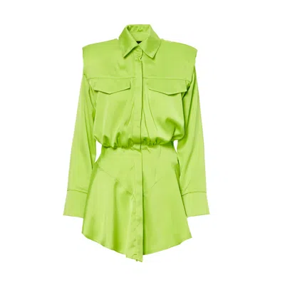 Bluzat Women's Green Neon Mini Dress With Oversized Shoulders