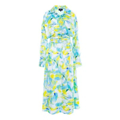 Bluzat Women's Green Printed Midi Dress With Corset