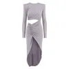 Bluzat Women's Grey Asymmetrical Dress With Cut-out Effect In Grey