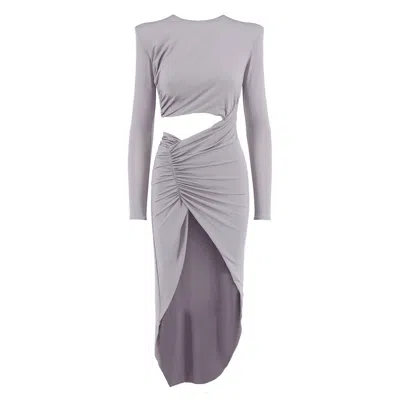 Bluzat Women's Grey Asymmetrical Dress With Cut-out Effect