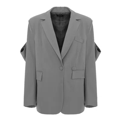 Bluzat Women's Grey Blazer With Cut-out Sleeves