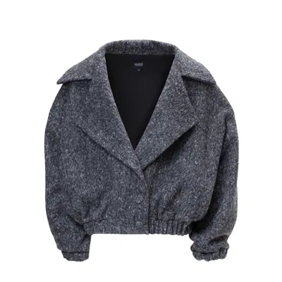 Bluzat Women's Grey Bomber Jacket With Lapels