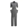 Bluzat Women's Grey Maxi Jumpsuit With Short Sleeves In Grey