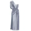 Bluzat Women's Grey Midi Dress With One Draped Shoulder In Grey