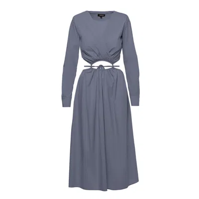Bluzat Women's Grey Midi Dress With Waist Cut-out
