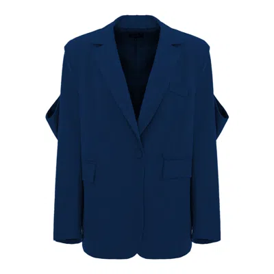 Bluzat Women's Grey Navy Blazer With Cut-out Sleeves