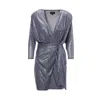 Bluzat Women's Grey Sequin Mini Dress With Draping Detail And Scarf In Grey