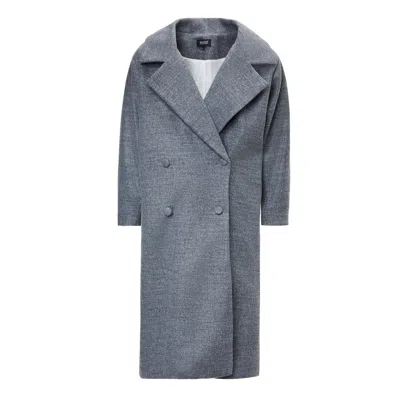 Bluzat Women's Grey Structured Wool Coat With Oversized Lapels