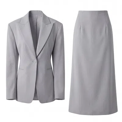 Bluzat Women's Grey Suit With Tailored Blazer And Midi Skirt In Gray