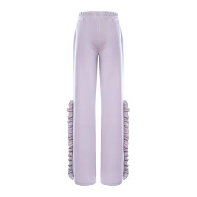 Bluzat Women's Grey Trousers With Ruffles