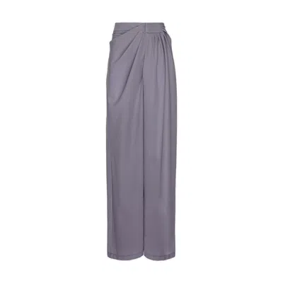 Bluzat Women's Grey Trousers With Side Draping In Gray