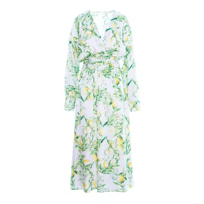 Bluzat Women's Lemon Printed Midi Dress With Corset In Yellow