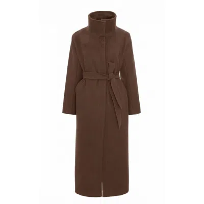 Bluzat Women's Long Brown Coat With High Collar