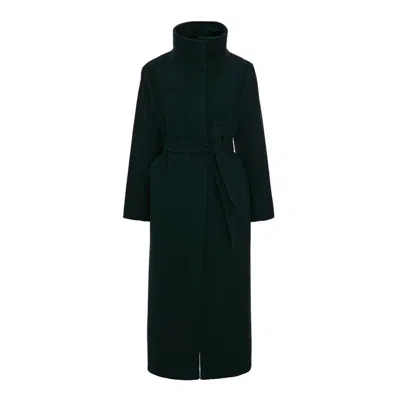 Bluzat Women's Long Dark-green Coat With High Collar