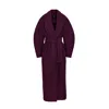 Bluzat Women's Long Plum-purple Coat With Belt And Wide Lapel In Purple