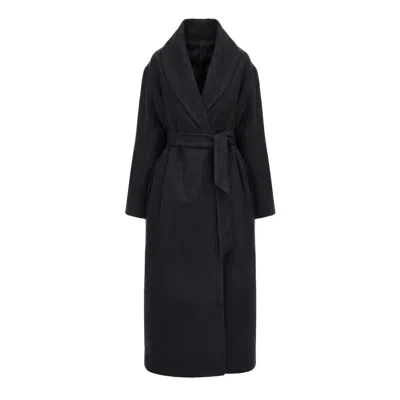 Bluzat Women's Long Wool Blend Coat With Rounded Lapels In Dark-grey In Gray
