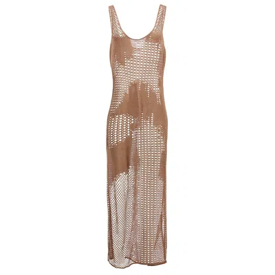 Bluzat Women's Macrame Brown Dress In Metallic