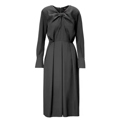Bluzat Women's Midi Black Dress With Ring Detail And Pleats
