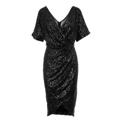 Bluzat Women's Midi Black Sequin Dress With Flowy Sleeves