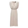 Bluzat Women's Midi Dress With Gold Details And V-sharped Draped Bodice In Gold