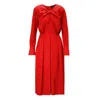 Bluzat Women's Midi Red Dress With Ring Detail And Pleats In Red