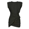 Bluzat Women's Mini Black Dress With One Draped Shoulders And Pleats In Black