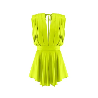 Bluzat Women's Neon Green Mini Draped Jumpsuit