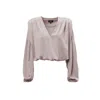 Bluzat Women's Neutrals Beige Blouse With Draping Detailing And Puffy Sleeves In Beige