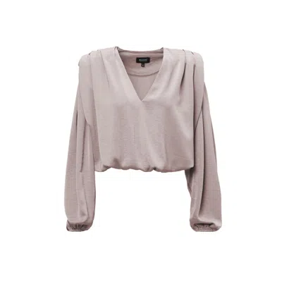 Bluzat Women's Neutrals Beige Blouse With Draping Detailing And Puffy Sleeves