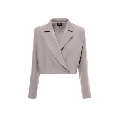 Bluzat Women's Neutrals Beige Double Breasted Cropped Blazer