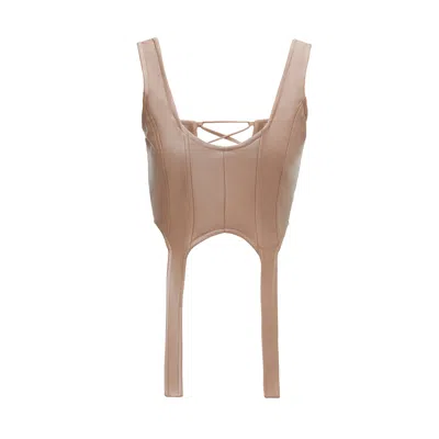 Bluzat Women's Neutrals Beige Leather Panelled Corset Top In Beige/black