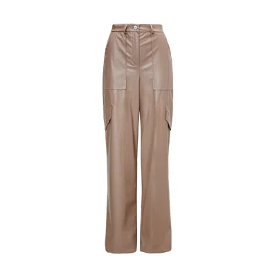 Bluzat Women's Neutrals Beige Leather  Wide Leg Trousers  With Pockets In Beige/black