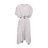 Bluzat Women's Neutrals Beige Linen Midi Dress With Belt In Beige