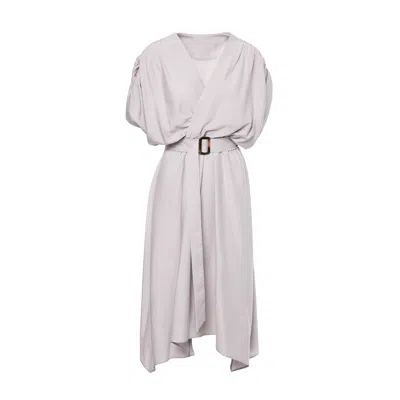 Bluzat Women's Neutrals Beige Linen Midi Dress With Belt