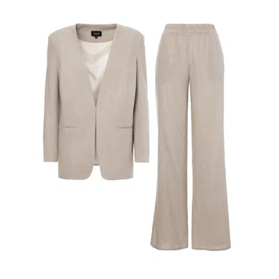 Bluzat Women's Neutrals Beige Linen Suit With Blazer And Straight Trousers