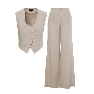 Bluzat Women's Neutrals Beige Linen Suit With Cut-out Vest And Straight-cut Trousers
