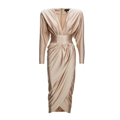 Bluzat Women's Neutrals Beige Midi Dress With Corset And V-neck