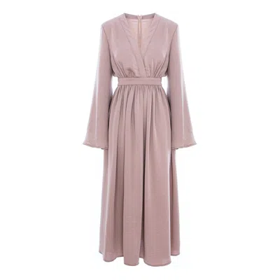 Bluzat Women's Neutrals Beige Midi Dress With Flared Sleeves