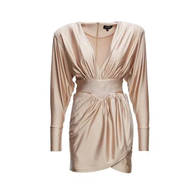 Bluzat Women's Neutrals Beige Mini Dress With Corset And V-neck