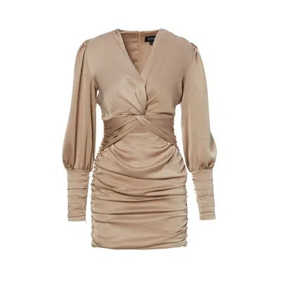 Bluzat Women's Neutrals Beige Mini Dress With Knot