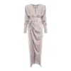 Bluzat Women's Neutrals Beige Satin Midi Dress With Draping In Beige