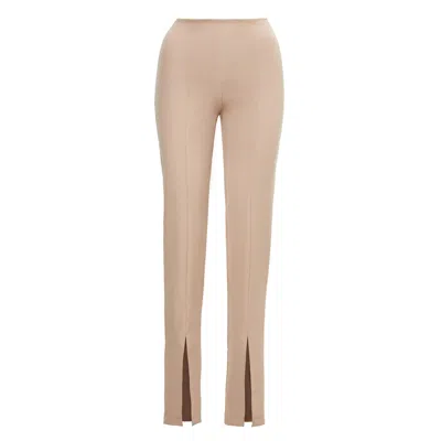 Bluzat Women's Neutrals Beige Slim Fit Pants With Front Slit