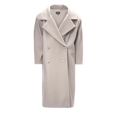 Bluzat Women's Neutrals Beige Structured Wool Coat With Oversized Lapels