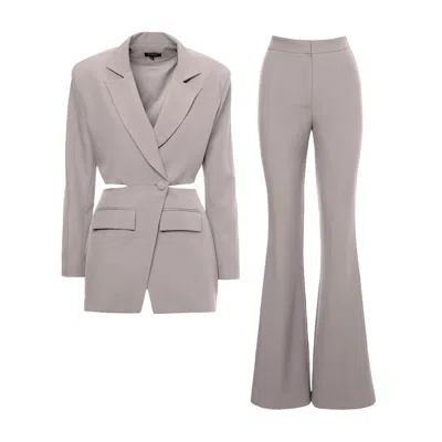 Bluzat Women's Neutrals Beige Suit With Blazer With Waistline Cut-out And Flared Trousers