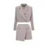 Bluzat Women's Neutrals Beige Suit With Cropped Blazer And Skort In Beige