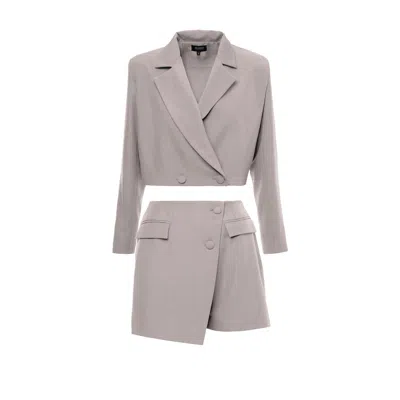 Bluzat Women's Neutrals Beige Suit With Cropped Blazer And Skort