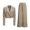 Bluzat Women's Neutrals Beige Suit With Cropped Blazer And Wide Leg Trousers In Beige