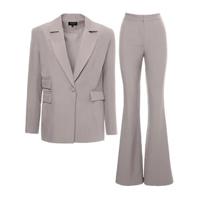 Bluzat Women's Neutrals Beige Suit With Regular Blazer With Double Pocket And Flared Trousers
